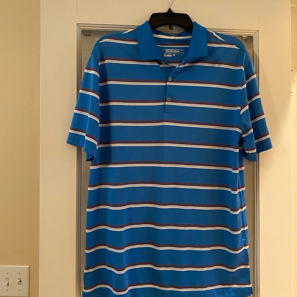 Nike Dri-Fit Golf Tour Performance Blue Striped Polo Shirt